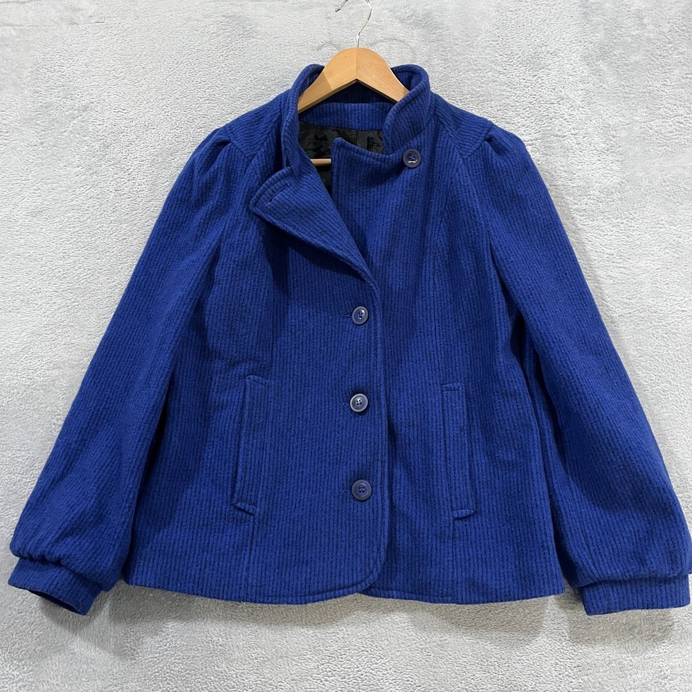 Vintage Freddi Gail Jacket Womens Small Wool Blue Striped USA Made 90s Old Money